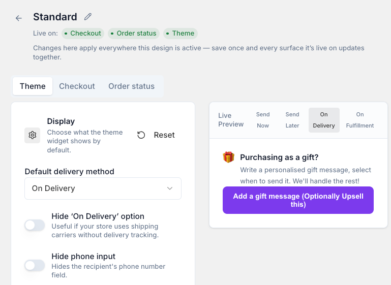 The gift message widget, where customers add a gift message to their order.